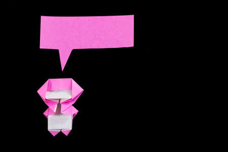 The Handmade Origami Balloons with Ninja Kid on the Black Backgroundの写真素材