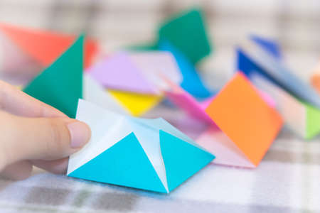 Teaching How to Make from Small Piece of Origamiの写真素材
