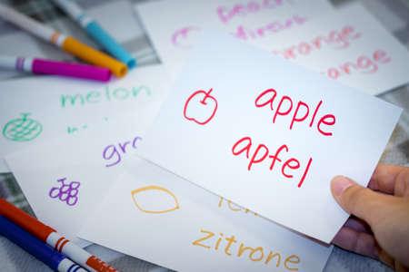 German; Learning New Language with Fruits Name Flash Cardsの写真素材