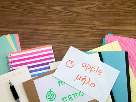 Greek; Learning New Language Writing Words on the Notebookの写真素材