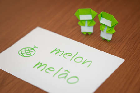 Portuguese; Learning New Language with Fruits Name Flash Cardsの写真素材