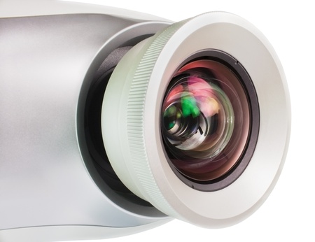 projector isolated on white background closeupの写真素材