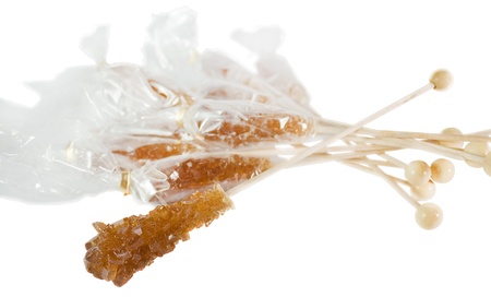 Brown Rock Sugar Candies isolated on white backgroundの写真素材
