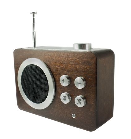 The old fashioned radio receiver isolated on white backgroundの写真素材