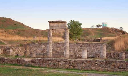 Ancient abandoned columns and ruins of Pantikapey in Kerch, Crimea, Ukraineの写真素材