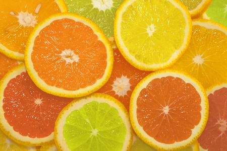 Citrus slice series in different colors, background