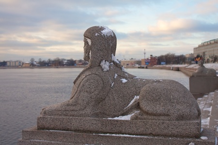 Antique Egyptian sphinx on quay of the Neva river. Saint-Petersburg, Russiaの写真素材
