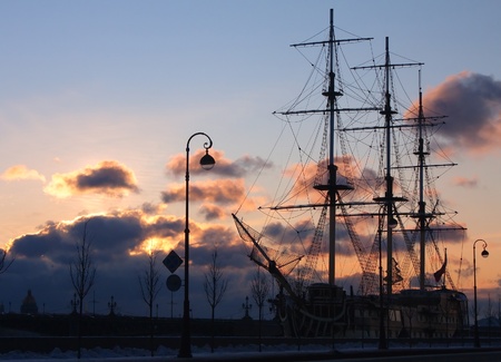 Silhouette of The Peter and Paul Cathedral in the Peter and Paul Fortress. St. Petersburg, Russia.