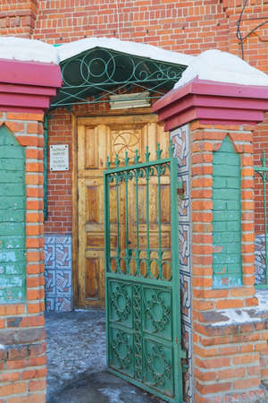 Close up of ancient wooden doors in Burnay mosque, Kazan, Republic of Tatarstan, Russiaのeditorial素材
