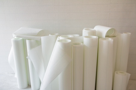 home improvement: White Glass Wallpaper rolls ready to set upの写真素材