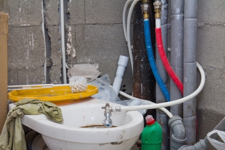 house under construction: old toilet during renovation of bathroomの写真素材