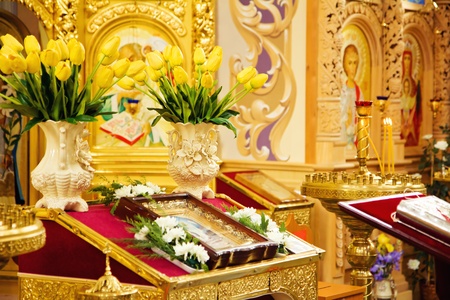 Interior and altar in orthodox churchの写真素材