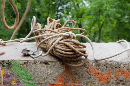 Climbing rope. Prepairing for climbing training.の写真素材