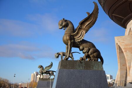 Kazan, Russia - October 25, 2016: Statue of winged Barses - symbols of Republic of Tatarstan, Russiaのeditorial素材