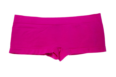 Pink female underpants isolated on white backgroundの写真素材