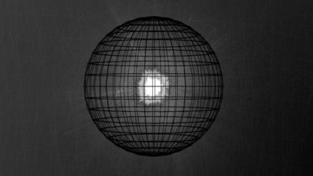 Futuristic black sphere of particles and lines with white fractal core. Abstract technology background.の写真素材