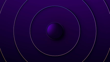 Luxury royal abstract moving gradient ring lines on purple background. Illuminated ball casting a...