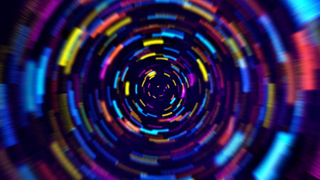 Abstract colorful glowing dynamic futuristic neon VJ tunnel made with lines moving at a high speed....