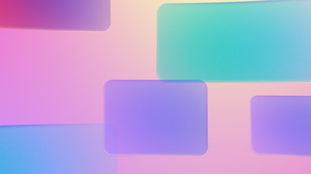 Flow of multicolored shiny shapes. Colorful screensaver for party, social media. Magical modern minimalist abstract background. Bright soft geometric blank surface.の写真素材