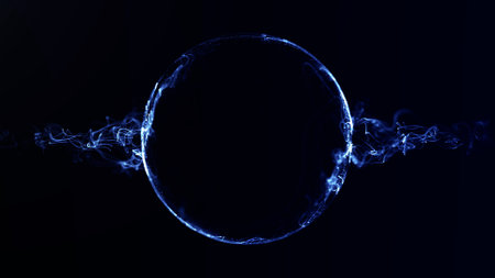 Blue cosmic sphere illustration with smoky particles on dark background in 4K. Perfect for sci-fi,...