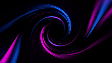 Powerful and stylish abstract background showing a neon spiral swirl in vivid purple and electric...