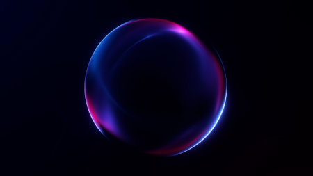 Stylized glowing red and blue neon sphere on dark background. Perfect for tech branding, interfaces,...