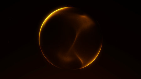 Abstract glowing golden plasma sphere on dark background with smooth particle flow. Perfect for...