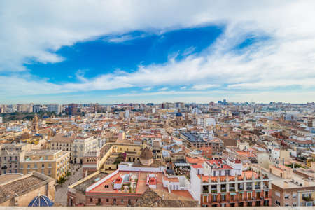 Aerial view of the old town in Valencia from cathedral towerの写真素材