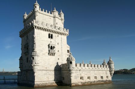 Belém Tower (Torre de Belém) in Lisbon, Portugal.  A fortified tower located in the Belém district of Lisbon, Portugal.  Built in the early 16th century to commemorate the expedition of Vasco de Gama, has been classified as a UNESCO World Heritage Site.のeditorial素材