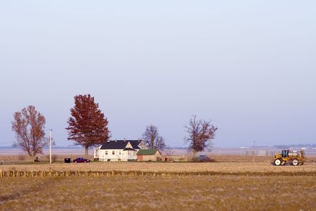 Farm scene taken in the Midwest USA in Logan Country near Lincoln, Illinois, late autumn after the harvestの写真素材