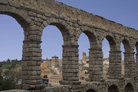 Roman Aquaduct in Segovia, Spain.  Built in the second half of the 1st century AD, it is one of the most significant and best-preserved monuments left by the Romans on the Iberian Peninsulaの写真素材