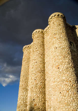 Villarejo de Salvanes Castle (Castillo de Villarejo de Salvanes) in the south of the Community of Madrid, Spain.   Built in the 14th or 15th century, is of unique architecture.  Partially in ruins, only the tower remains.の写真素材