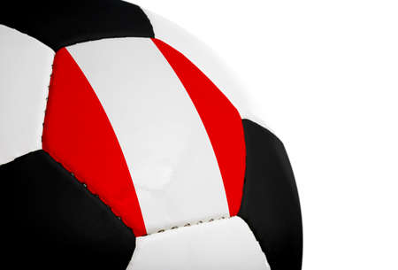 Peruvian flag painted/projected onto a football (soccer ball).  Isolated on a white background.の写真素材