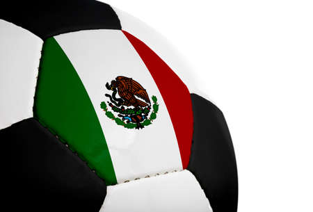 Mexican flag painted/projected onto a football (soccer ball).  Isolated on a white background.の写真素材