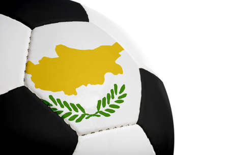 Cypriot flag painted/projected onto a football (soccer ball).  Isolated on a white background.の写真素材