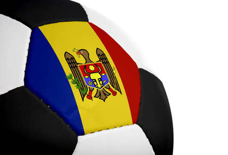 Moldovan flag painted/projected onto a football (soccer ball).  Isolated on a white background.の写真素材