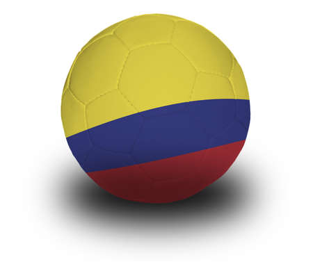 Football (soccer ball) covered with the Colombian flag with shadow on a white background. の写真素材