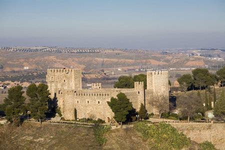 San Servando castle (Castillo de San Servando) is a 14th century castle in mudejar style in Toledo, Castilla La Mancha, Spain.の写真素材