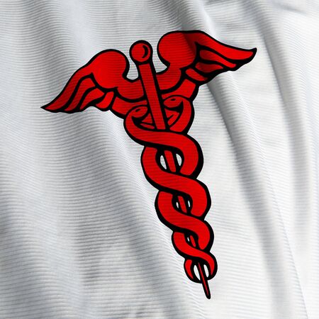 Flag containing the medical symbol or caduceus, square imageの写真素材