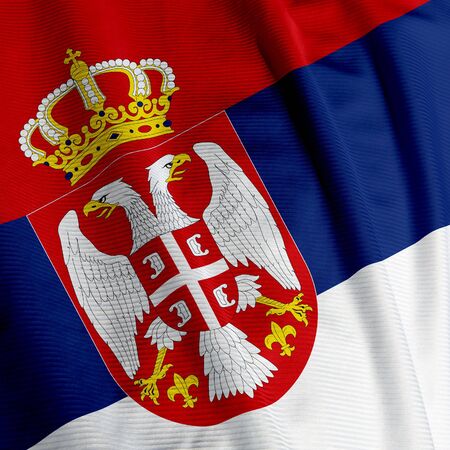 Closeup of the flag of Serbia, square imageの写真素材