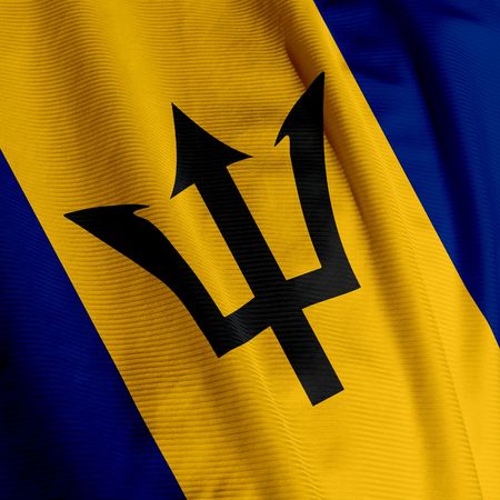 Close up of the Barbadian flag, square image
