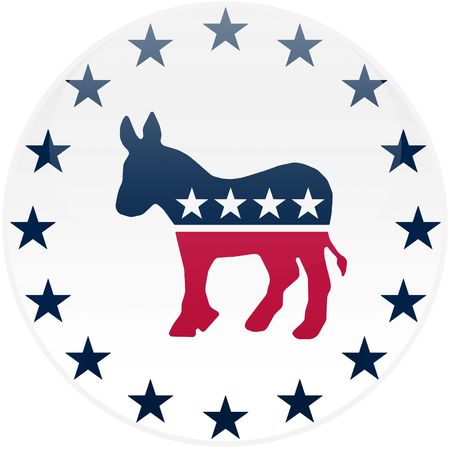 Election themed round button with 3d effect, Democratic party logo - clipping path includedのeditorial素材