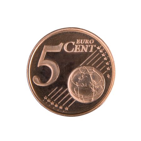 Close-up of an uncirculated five Euro cent coin.