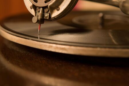 Closeup of an old gramophone, shallow depth of focusの写真素材