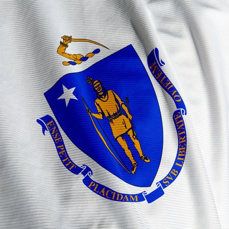Close up of the flag of the US State of Massachusetts, square imageの写真素材