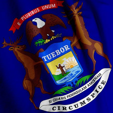 Close up of the flag of the US State of Michigan, square imageの写真素材