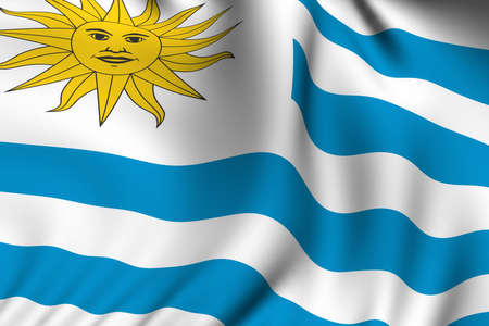 Rendering of a waving flag of Uruguay with accurate colors and design.の写真素材
