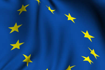 Rendering of a waving flag of the European Union with accurate colors and design.