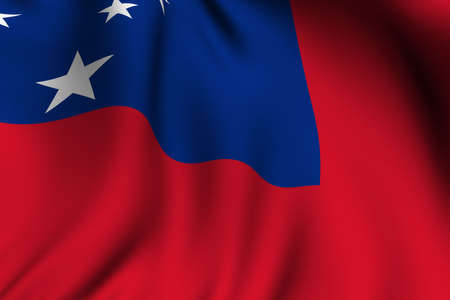 Rendering of a waving flag of Samoa with accurate colors and design and a fabric texture.