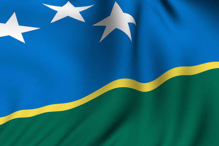 Rendering of a waving flag of the Solomon Islands with accurate colors and design and a fabric texture.の写真素材